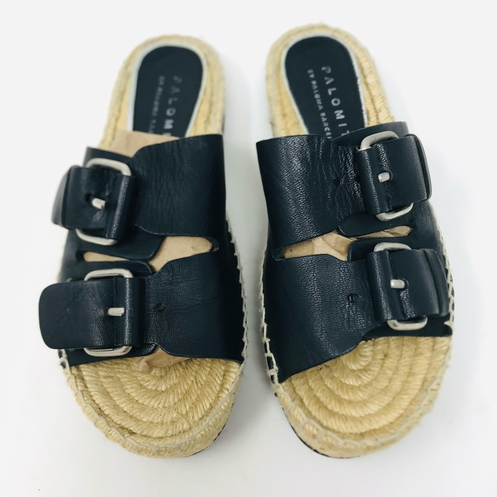 Palomitas Double Strap Espadrille Sandal Slides Black Size 38